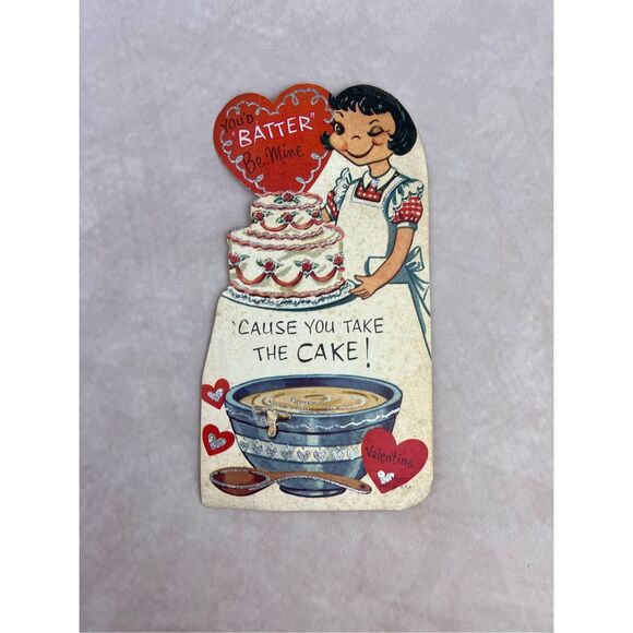 Vintage Valentine’s Day Card Anthropomorphic Cake Baker Bakery Ephemera - Picture 1 of 7